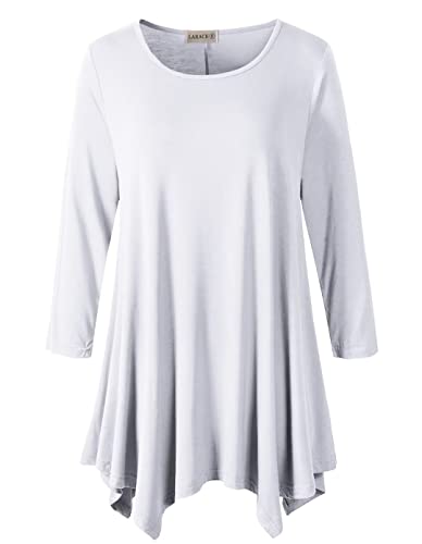 LARACE Plus Size Tops for Women 3/4 Sleeve Shirts Tunic Tops Loose Fit Basic Lady Clothes (1X, White)