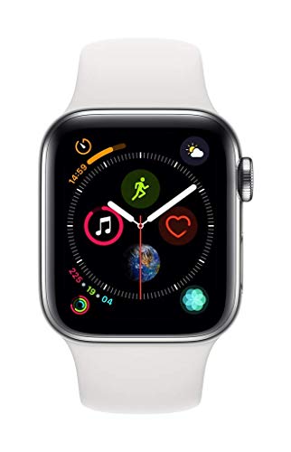 Apple Watch Series 4 (GPS + Cellular, 40MM) - Stainless Steel Case with White Sport Band (Renewed)