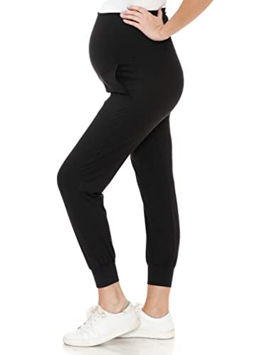 Leggings Depot Women's Maternity Pants Over The Belly Pregnancy Joggers Casual Lounge Pants (Black, X-Large)