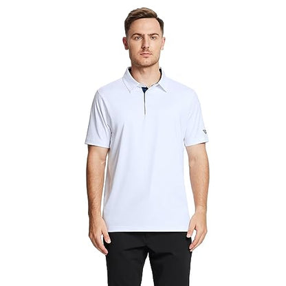 M MAELREG Golf Polo Shirts for Men Short Sleeve Performance Moisture Wicking Quick Dry Casual Collared Men’s Polo Shirts White