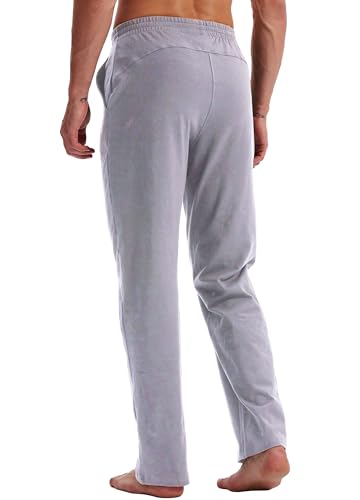 Willit Men's Cotton Yoga Sweatpants Exercise Pants Open Bottom Athletic Lounge Pants Loose Male Sweat Pants with Pockets Light Gray M