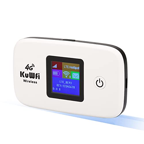 Mobile WiFi Hotspot | KuWFi 4G LTE Unlocked Wi-Fi Hotspot Device | Portable WiFi Router with SIM Card Slot for Travel Support B2/B4/B5/B12/B17 for AT&T/T-Mobile