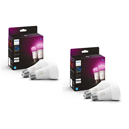 Philips Hue 75W A19 White and Color Ambiance LED Smart Color-Changing Bulb - Pack of 4 - E26, Indoor - Control with Hue App - Works with Alexa