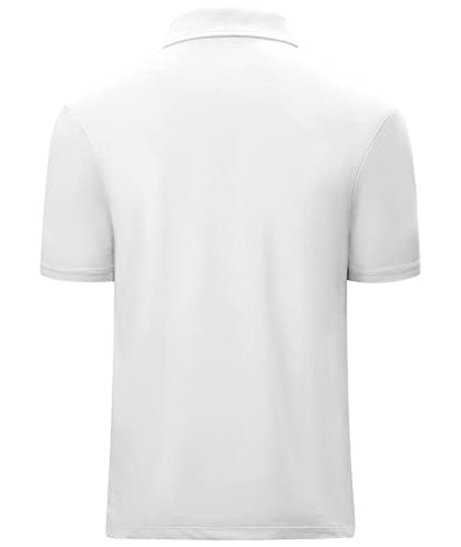 SECOOD Men's Zipper Short Sleeve Golf Polo Shirt Casual Moisture Wicking White Pullover Shirts, L