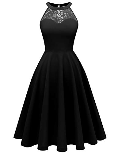 Bbonlinedress Halter Black Cocktail Dress Short Prom Homecoming Formal Wedding Guest Gothic Dress for Teens Black L