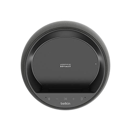 Belkin SOUNDFORM Elite Hi-Fi Smart Speaker + Wireless Charger (Alexa Voice-Controlled Bluetooth Speaker) Sound Technology By Devialet, Fast Wireless Charging for iPhone, Samsung Galaxy & More - Black