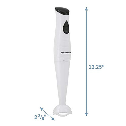 Elite Gourmet EHB-2425X Electric Immersion Hand Blender, Mixer, Chopper, 1-Touch Control Multi Purpose Electric Immersion Stick, Mixer, Chopper, 150 Watts, For Soups, Sauces, Baby Food, White