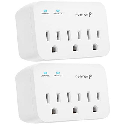 Fosmon 3 Outlet Surge Protector (2 Pack), 1200J Wall Mount Multi Plug Adapter Tap Extender, 1875 Watts Portable Travel Size for Indoor, Office, Dorm Room Essential, Grounded, ETL Listed