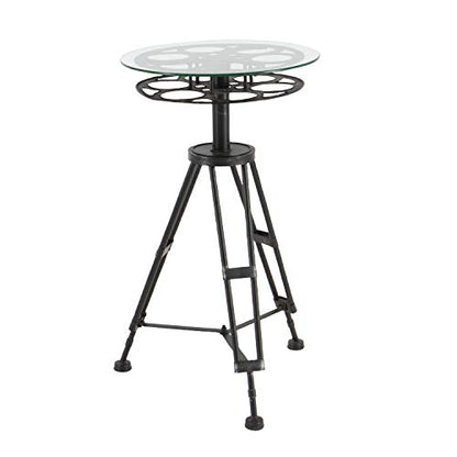 Deco 79 Metal Film Reel Accent Table with Tripod Legs and Glass Top, 15" x 15" x 25", Brown