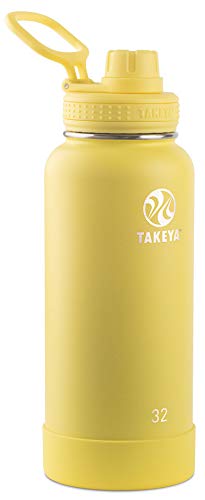 Takeya Actives Insulated Stainless Steel Water Bottle with Spout Lid, 32 Ounce, Canary