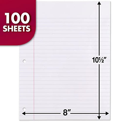 Mead Loose Leaf Paper, 3 Pack, Notebook Paper, Wide Ruled Filler Paper, Reinforced, 8 x 10.5, 100 Sheets per Pack (38038)