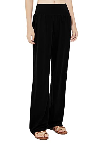 Urban CoCo Women's Comfy Yoga Pants Casual Wide Leg Sweatpants High Waist Stretch Trousers with Pockets (Black, S)