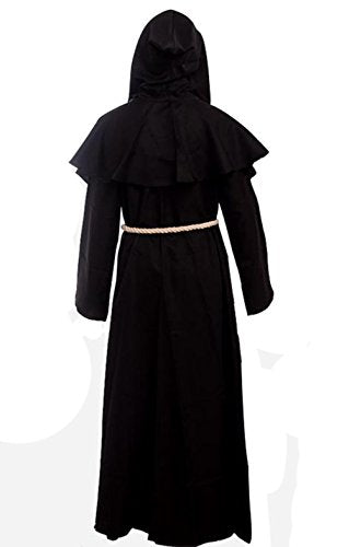 Friar Medieval Hooded Monk Renaissance Priest Robe Costume Cosplay Black