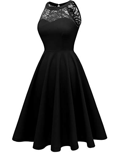 Bbonlinedress Halter Black Cocktail Dress Short Prom Homecoming Formal Wedding Guest Gothic Dress for Teens Black L