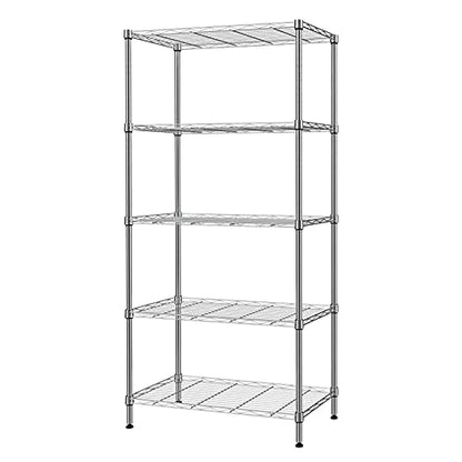 SINGAYE 5 Tier Adjustable Storage Shelf Metal Storage Rack Wire Shelving Unit Storage Shelves Metal 660Lbs Capacity 23.6" W x 14" D x 59.1" H for Pantry Closet Kitchen Laundry Silver