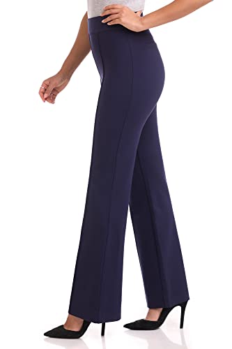 Rekucci Women's Secret Figure High Waist Knit Pull-On Flared Pant (14 Short, Navy)