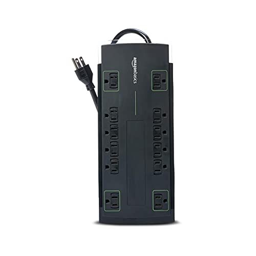 Amazon Basics Rectangular 12-Outlet Power Strip Surge Protector , 4,320 Joule, 10-Foot Cord, Black