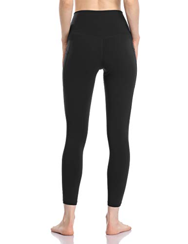 Colorfulkoala Women's High Waisted Tummy Control Workout Leggings 7/8 Length Yoga Pants with Pockets (M, Black)