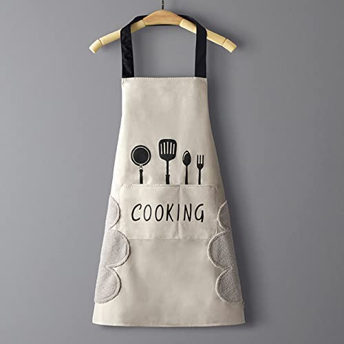 DILLMAN Women Kitchen Apron with Hand Wipe Pockets，Big Pocket,Hand-wiping, Waterproof for Cooking Baking (WHITE)