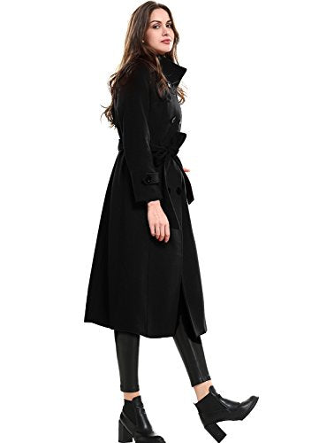 Escalier Women's Wool Trench Coat Double-Breasted Jacket with Belts Black L