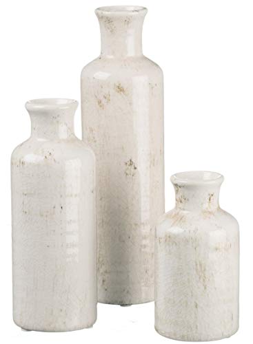 Sullivans White Ceramic Vase Set, Farmhouse Decor, Home Decor, Decorative Vase, Vases For Your Kitchen, Bedroom, Office, Living Room, Bathroom, & Shelf Decor, Centerpiece Table Decorations (CM2333)