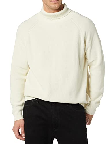 Amazon Essentials Men's 100% Cotton Rib Knit Turtleneck Sweater, Ivory, Large