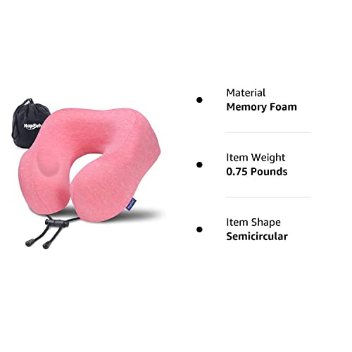 napfun Neck Pillow for Traveling, Upgraded Travel Neck Pillow for Airplane 100% Pure Memory Foam Travel Pillow for Flight Headrest Sleep, Portable Plane Accessories, Rose