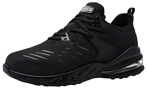 LARNMERN Steel Toe Shoes for Men Waterproof Slip Resistant Work Sneakers Athletic Durable Lightweight Comfortable Water Resistant Indestructible Construction Tennis Air Cushion(10.5 Men, Black)