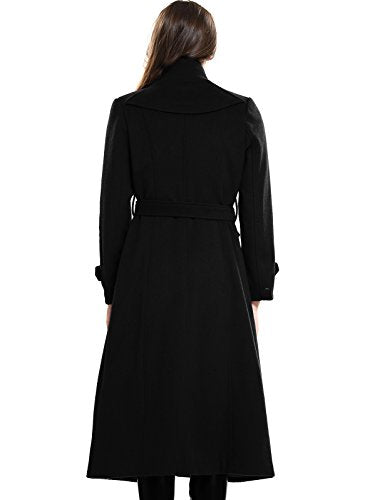 Escalier Women's Wool Trench Coat Double-Breasted Jacket with Belts Black L