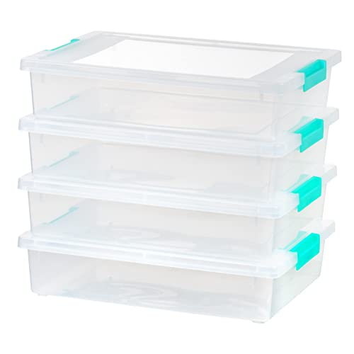 IRIS USA 4Pack 6qt Large Clear Plastic Storage Container Clip Box with Latching Lids, Blue