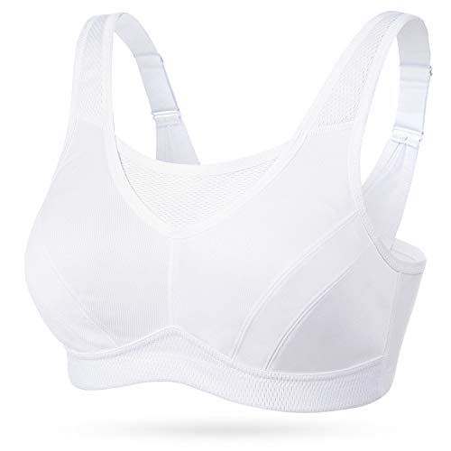 Wingslove Women's Full Coverage High Impact Wirefree Workout Non Padded Sports Bra Bounce Control (White,48C)