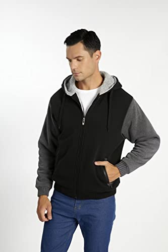 SWISSWELL Fleece Lined Hoodies for Men Zip Up Hoodie Heavyweight Warm Winter Thick Heavy Sweatshirt Insulated Black Grey 2XL