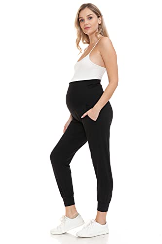 Leggings Depot Women's Maternity Pants Over The Belly Pregnancy Joggers Casual Lounge Pants (Black, X-Large)