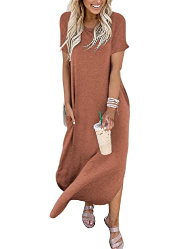 ANRABESS Women's Short Sleeve Loose Plain Maxi Dresses Casual Long Dresses T-Shirt Dress A222zonghong-M