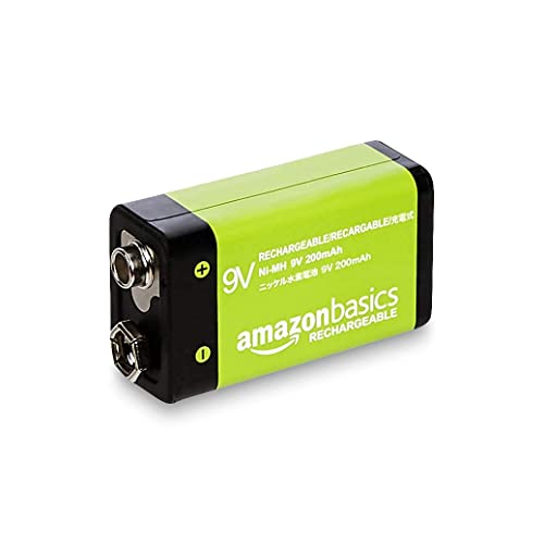 Amazon Basics 4-Pack Rechargeable 9 Volt NiMH Batteries, 200 mAh, Long Lasting Power, Recharge up to 1000x Times , Pre-Charged