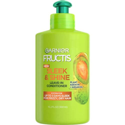 Garnier Fructis Sleek & Shine Leave-In Conditioning Cream for Frizzy, Dry Hair, Plant Keratin + Argan Oil, 10.2 Fl Oz, 1 Count (Packaging May Vary)