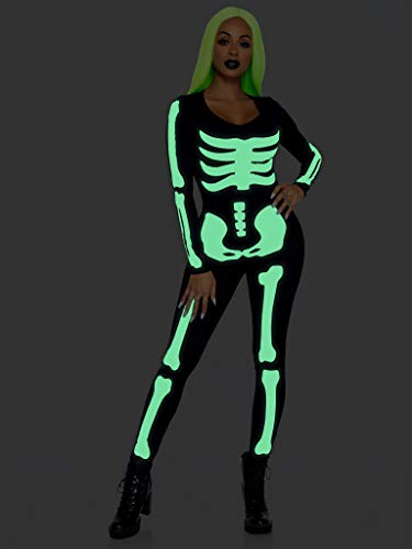 Leg Avenue Women's Glow in The Dark Skeleton Halloween Costume, Black/White, Medium