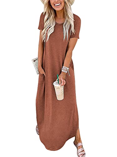 ANRABESS Women's Short Sleeve Loose Plain Maxi Dresses Casual Long Dresses T-Shirt Dress A222zonghong-M