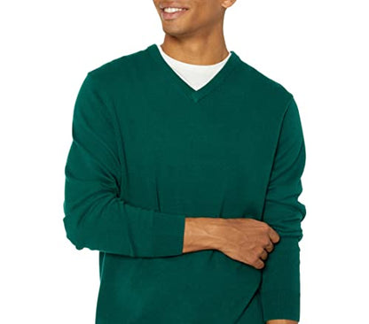 Amazon Essentials Men's V-Neck Sweater (Available in Big & Tall), Dark Green, Medium