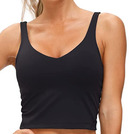 Women’s Longline Sports Bra Wirefree Padded Medium Support Yoga Bras Gym Running Workout Tank Tops (Black, Large)