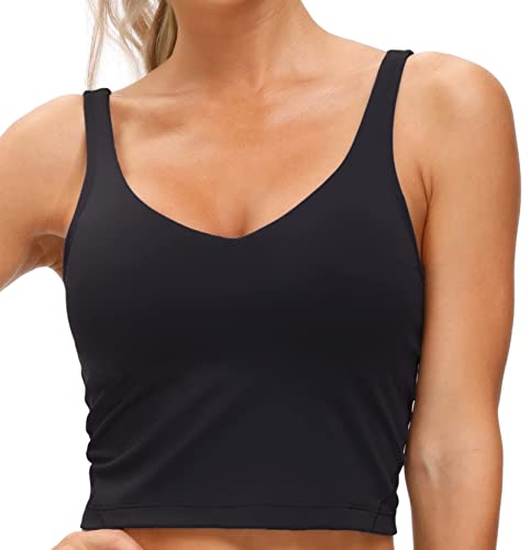 Women’s Longline Sports Bra Wirefree Padded Medium Support Yoga Bras Gym Running Workout Tank Tops (Black, Large)