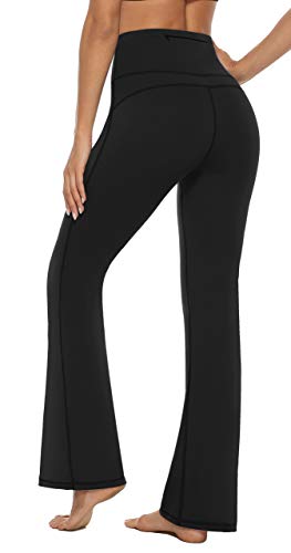 AFITNE Yoga Pants for Women Bootcut Pants with Pockets High Waisted Workout Bootleg Yoga Pants Tall Long Athletic Gym Pants Black - L