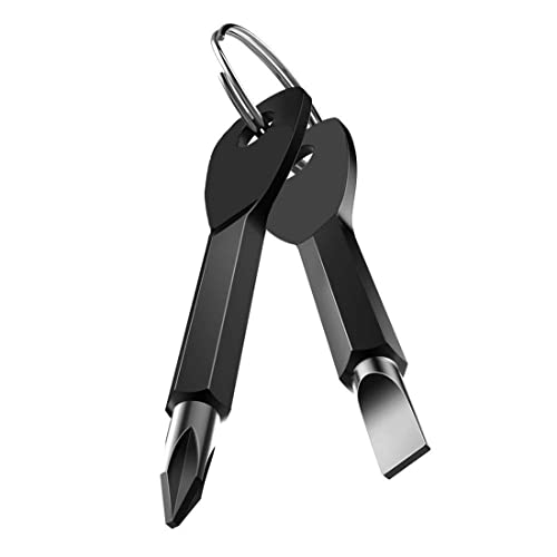 ROSTIVO Screwdriver Keychain Pocket Repair Tool Multi Mini Cool Gadgets for Men Small Gift for Women (Black)