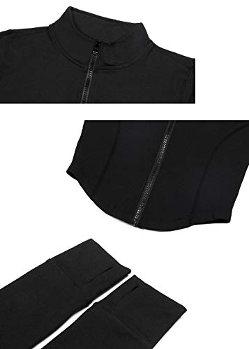 Gihuo Women's Athletic Full Zip Lightweight Workout Jacket with Thumb Holes (Black01, Medium)