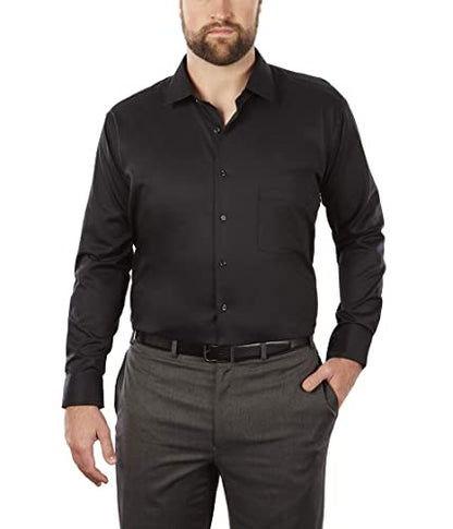 Van Heusen Men's FIT Dress Shirt Flex Collar Stretch Solid (Big and Tall), Black, 20" Neck 34"-35" Sleeve