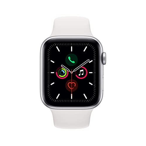 Apple Watch Series 5 (GPS, 40MM) Silver Aluminum Case with White Sport Band (Renewed)