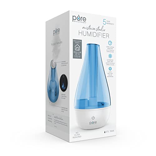 Pure Enrichment MistAire Studio Ultrasonic Cool Mist Humidifier - Compact Overnight Operation for Small Rooms, 2 Mist Settings, Optional Night Light, & Auto Shut-Off - For Offices, Nurseries, & Plants