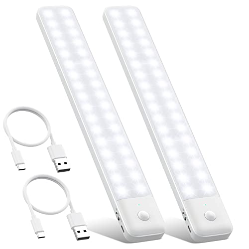 [2 Pack] Under Cabinet Light 80LEDs,Motion Sensor Led Light Indoor,USB C Rechargeable Wireless Closet Under Counter Lighting,12.6inch Battery Powered Operated Night Light for Kitchen,Wardrobe,Cupboard