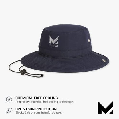 MISSION Cooling Bucket Hat, UPF 50, 3" Wide Brim Sun Hat - Cools When Wet, UPF 50 (Navy)