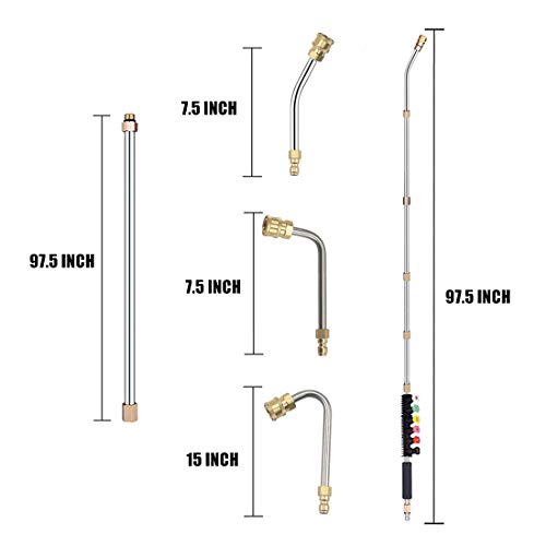 Selkie Pressure Washer Extension Wand Upgrade Power Washer Lance with Spray Nozzle Tips,30°,90°,120° Curved Rod, 1/4’’Quick Connect, Replacement for Anti-Leaked Ring 4000 PSI…